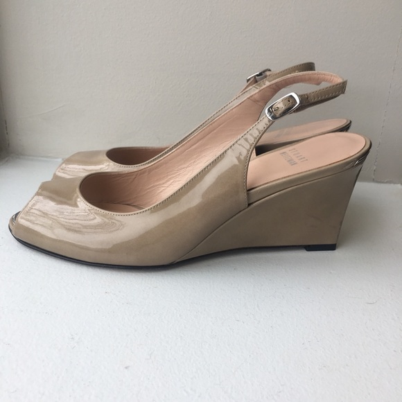 Stuart Weitzman // Nude Peep Toe Slingback Wedges - Picture 2 of 8